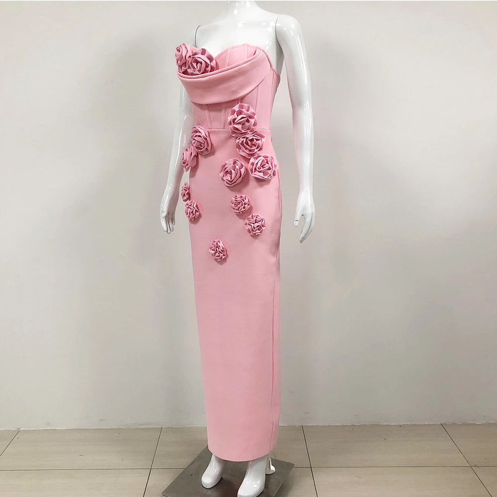 Elegant Rose Applique Strapless Gown - Perfect for Evening Events | Chuzko.com