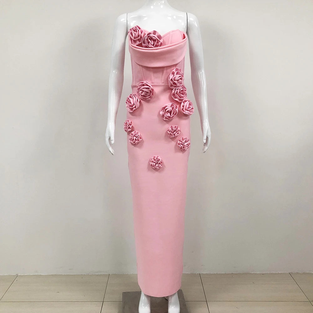 Elegant Rose Applique Strapless Gown - Perfect for Evening Events | Chuzko.com