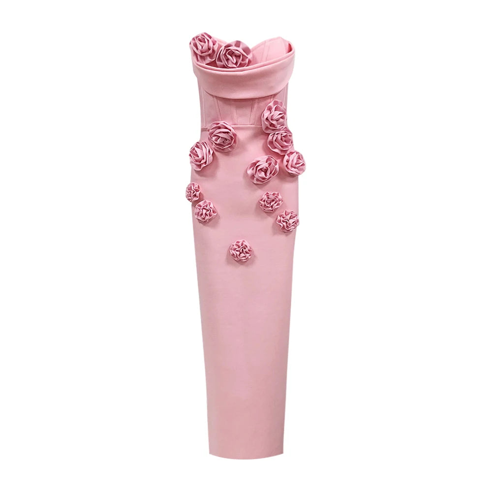 Elegant Rose Applique Strapless Gown - Perfect for Evening Events | Chuzko.com