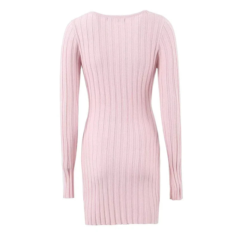 Square Neck Long Sleeve Ribbed Mini Dress – Perfect for Fall & | Chuzko.com