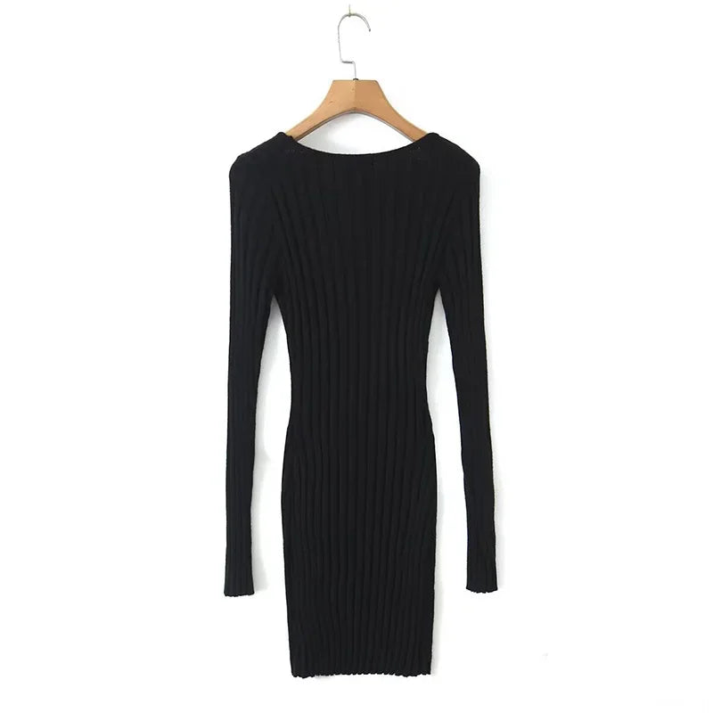 Square Neck Long Sleeve Ribbed Mini Dress – Perfect for Fall & | Chuzko.com