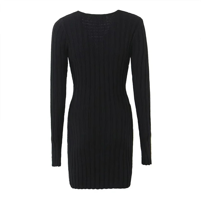 Square Neck Long Sleeve Ribbed Mini Dress – Perfect for Fall & | Chuzko.com