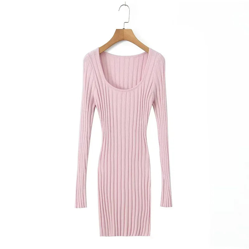 Square Neck Long Sleeve Ribbed Mini Dress – Perfect for Fall & | Chuzko.com