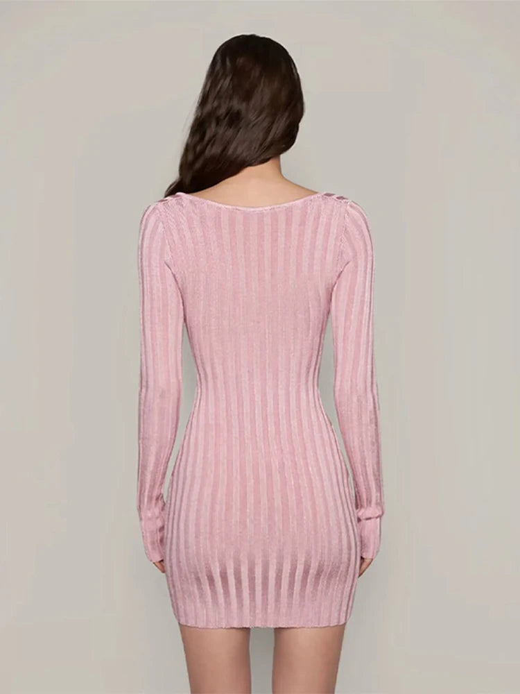 Square Neck Long Sleeve Ribbed Mini Dress – Perfect for Fall & | Chuzko.com