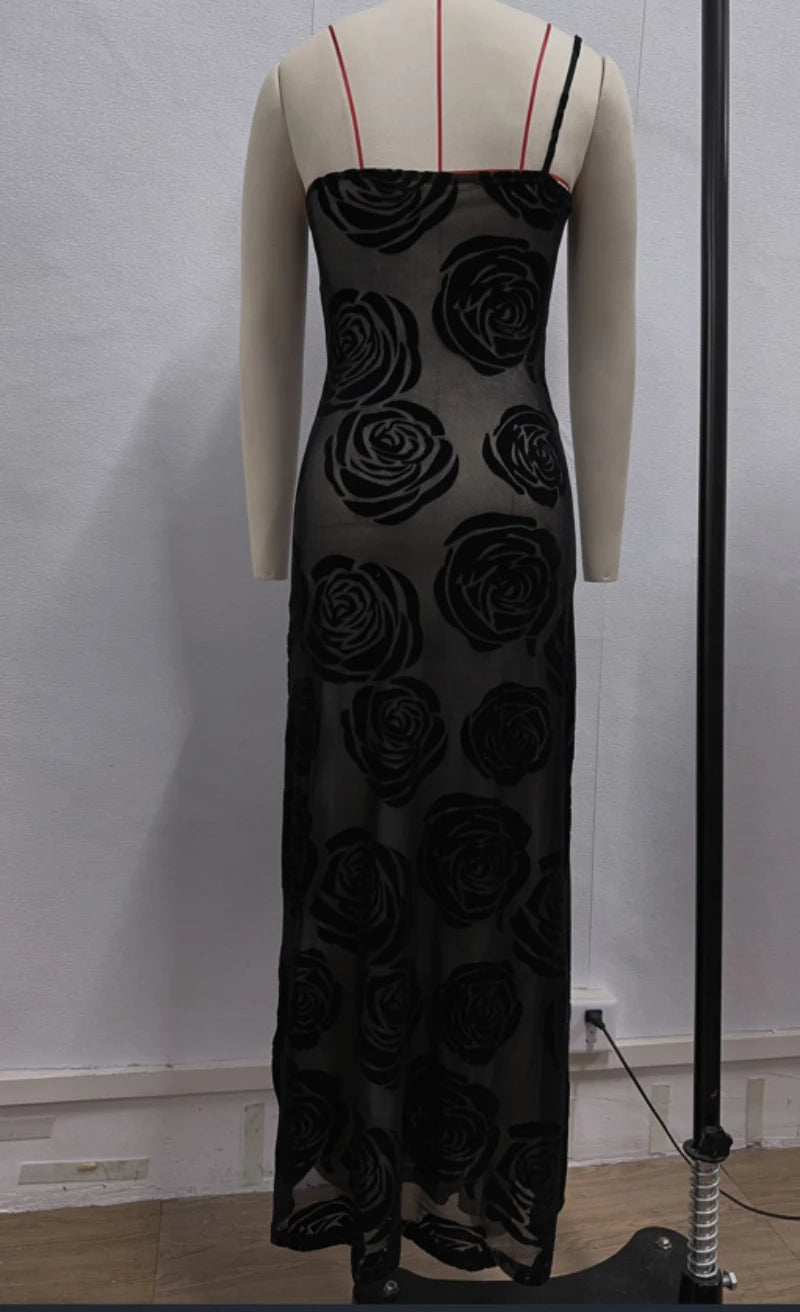 Formal Black Rose Detail Maxi Dress Gala Dresses | Chuzko.com