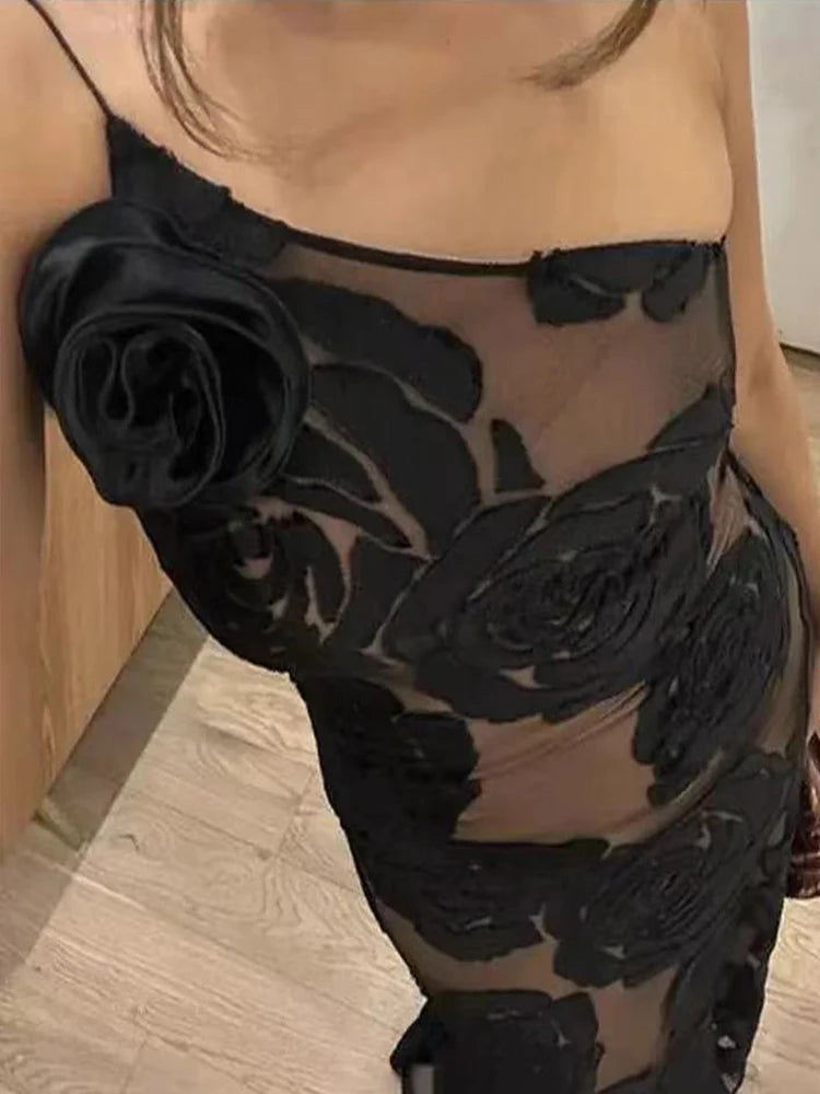 Formal Black Rose Detail Maxi Dress Gala Dresses | Chuzko.com