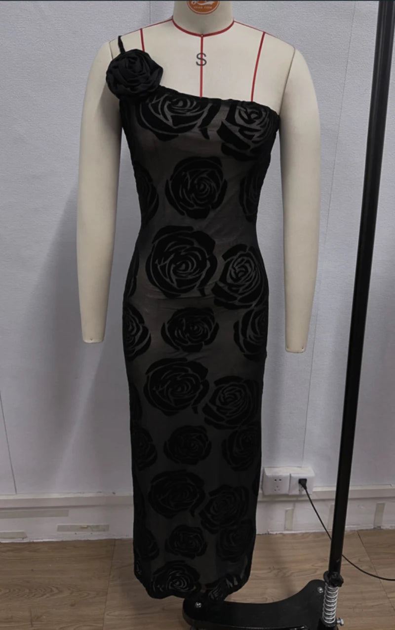 Formal Black Rose Detail Maxi Dress Gala Dresses | Chuzko.com