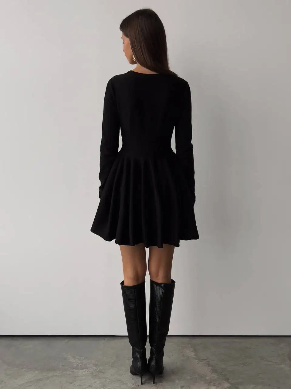 Long Sleeve Flared Skirts Knit Mini Dress Knit Mini Dresses | Chuzko.com