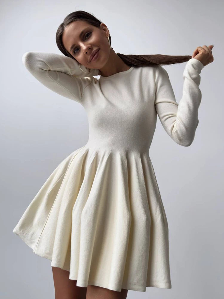 Long Sleeve Flared Skirts Knit Mini Dress Knit Mini Dresses | Chuzko.com