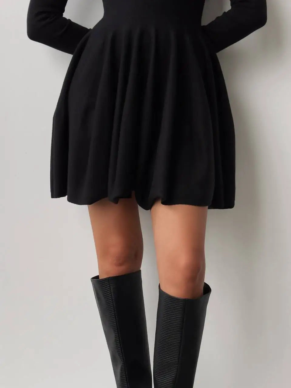 Long Sleeve Flared Skirts Knit Mini Dress Knit Mini Dresses | Chuzko.com