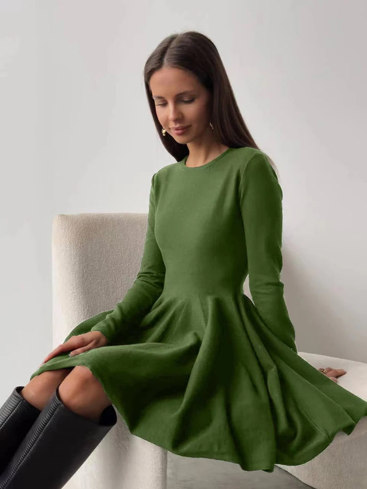 Long Sleeve Flared Skirts Knit Mini Dress Knit Mini Dresses | Chuzko.com