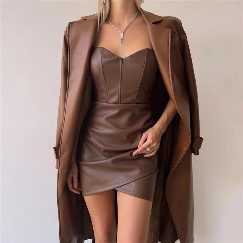 Strapless Faux Leather Mini Dress Bodycon Mini Dresses | Chuzko.com