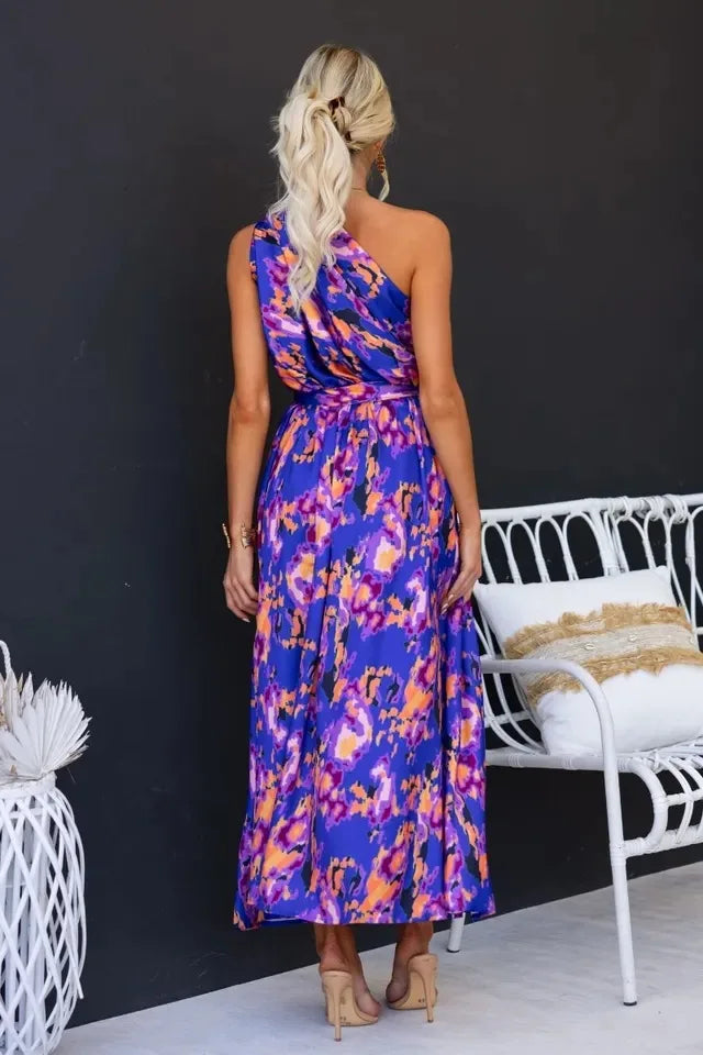 Sleeveless Asymmetric Belted Waist Flowy Maxi Dress Maxi Dresses | Chuzko.com