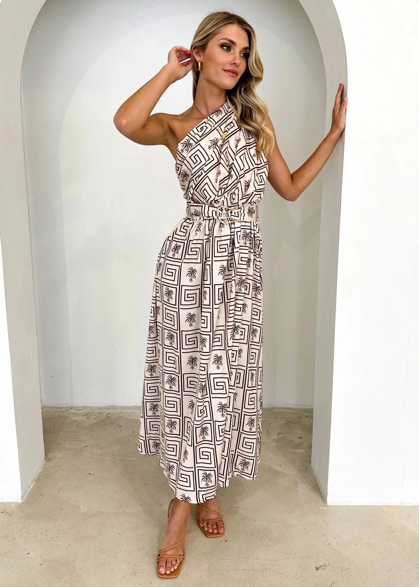 Sleeveless Asymmetric Belted Waist Flowy Maxi Dress Maxi Dresses | Chuzko.com