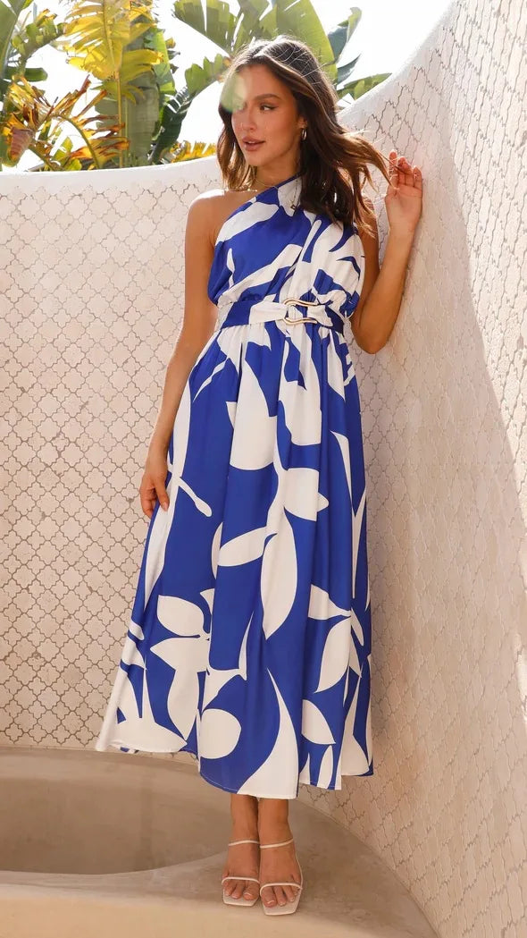 Sleeveless Asymmetric Belted Waist Flowy Maxi Dress Maxi Dresses | Chuzko.com