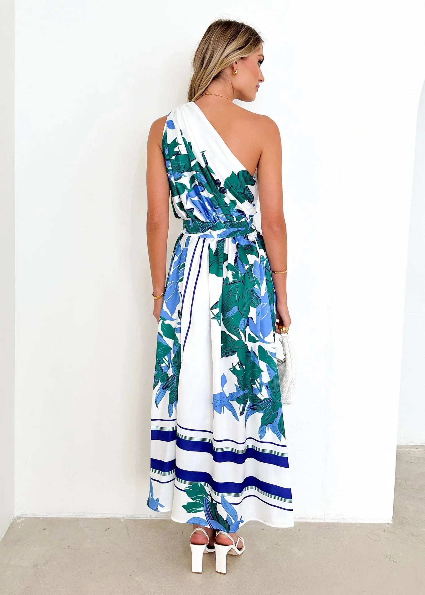 Sleeveless Asymmetric Belted Waist Flowy Maxi Dress Maxi Dresses | Chuzko.com