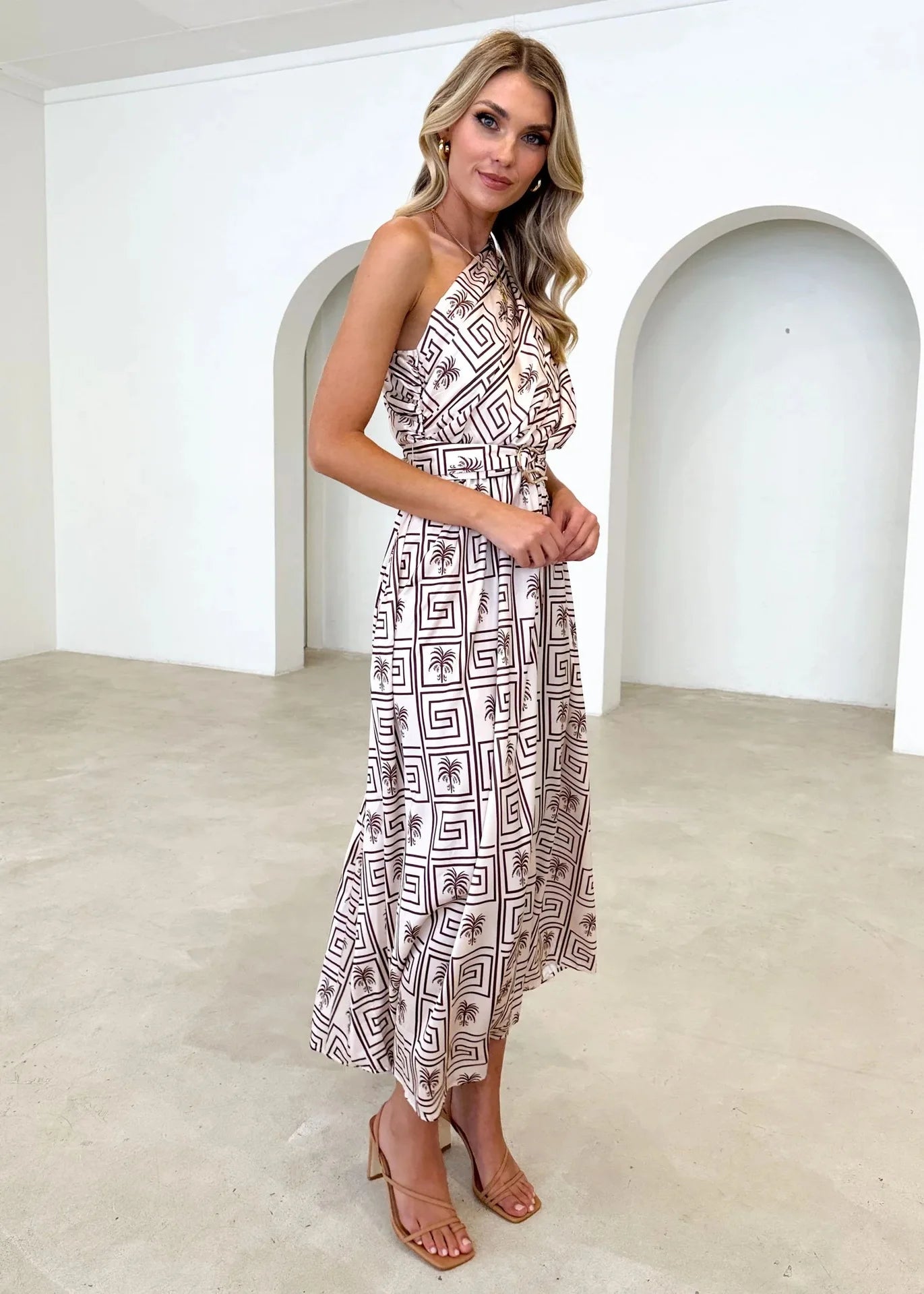 Sleeveless Asymmetric Belted Waist Flowy Maxi Dress Maxi Dresses | Chuzko.com