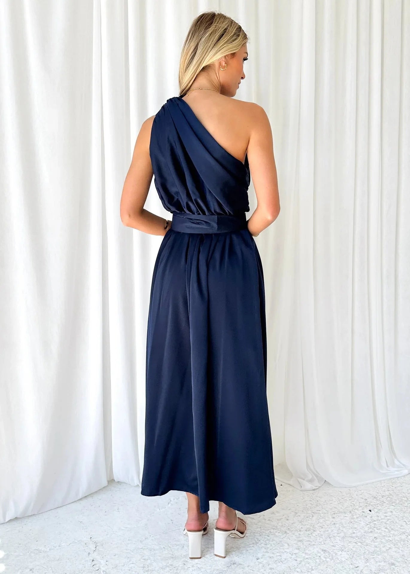 Sleeveless Asymmetric Belted Waist Flowy Maxi Dress Maxi Dresses | Chuzko.com