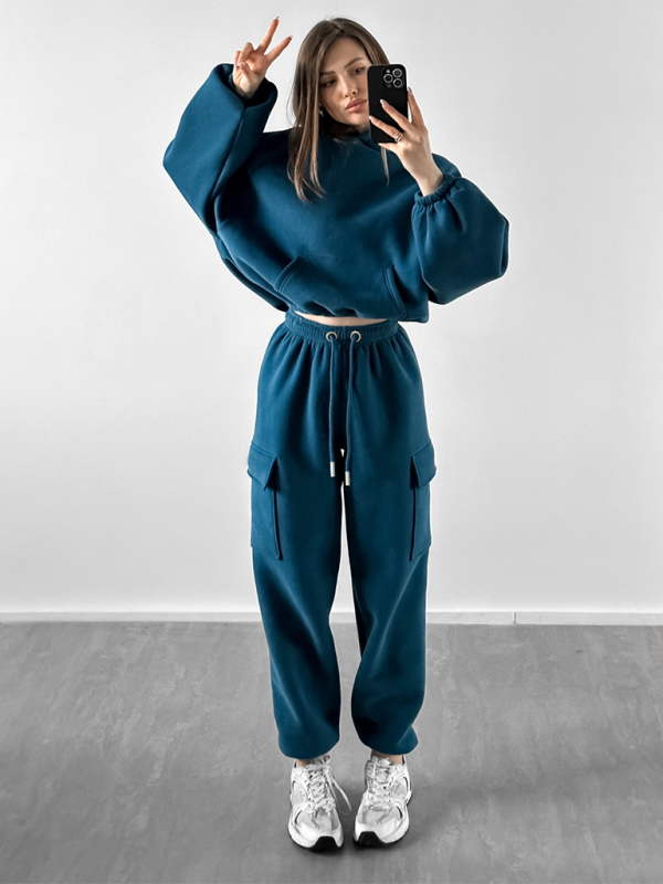 Lounge Street Cargo Sweatpants & Hooded Sweatshirt Pants Set | Chuzko.com