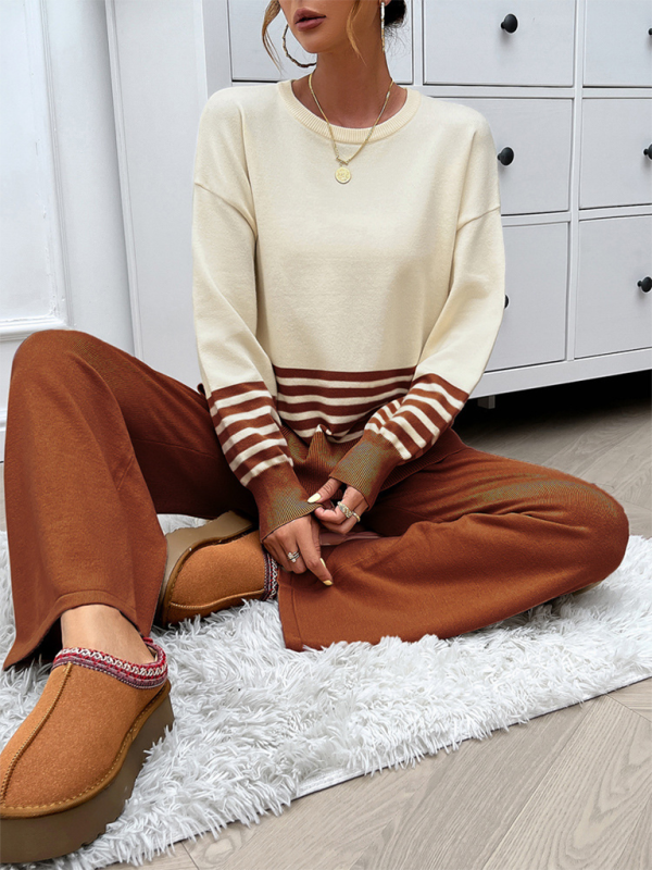 Casual Pants & Sweater Set in Knit Texture Pants Set | Chuzko.com