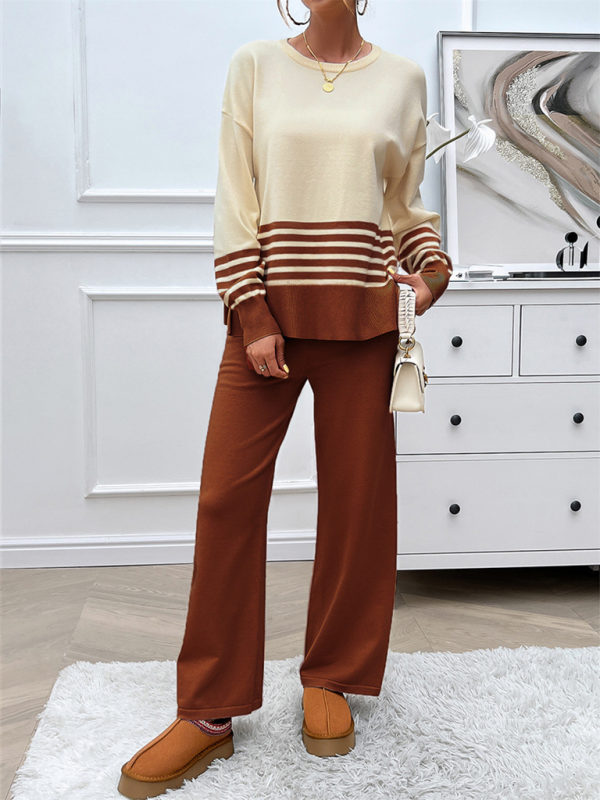 Casual Pants & Sweater Set in Knit Texture Pants Set | Chuzko.com