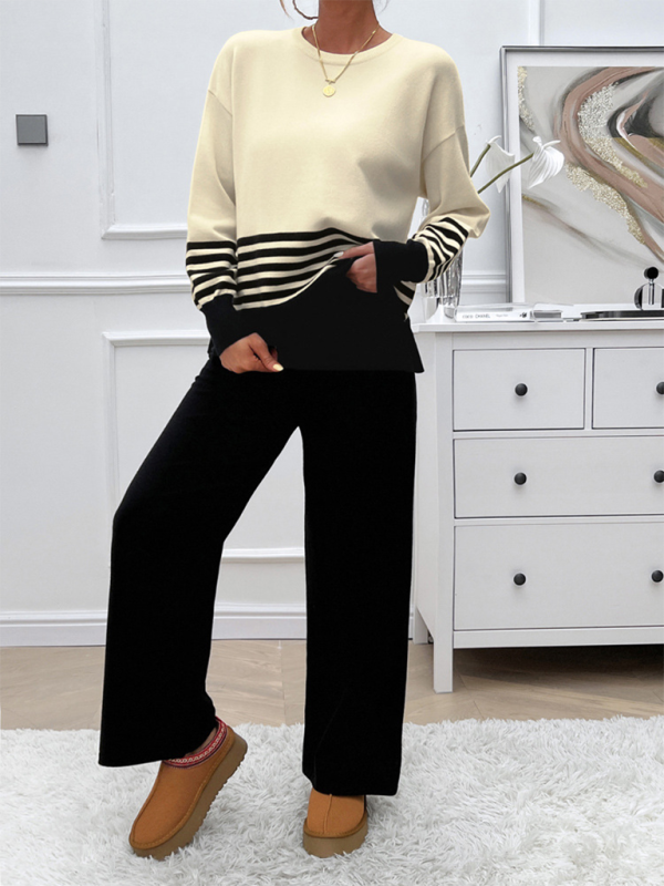 Casual Pants & Sweater Set in Knit Texture Pants Set | Chuzko.com