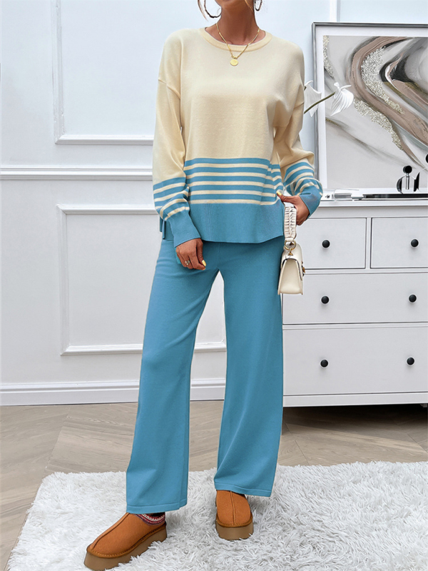 Casual Pants & Sweater Set in Knit Texture Pants Set | Chuzko.com