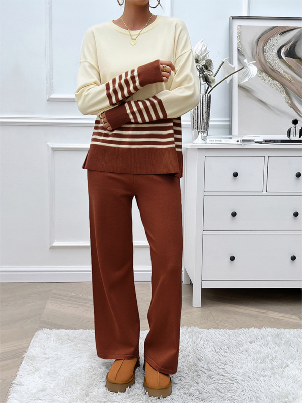 Casual Pants & Sweater Set in Knit Texture Pants Set | Chuzko.com