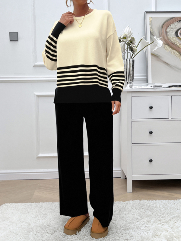 Casual Pants & Sweater Set in Knit Texture Pants Set | Chuzko.com