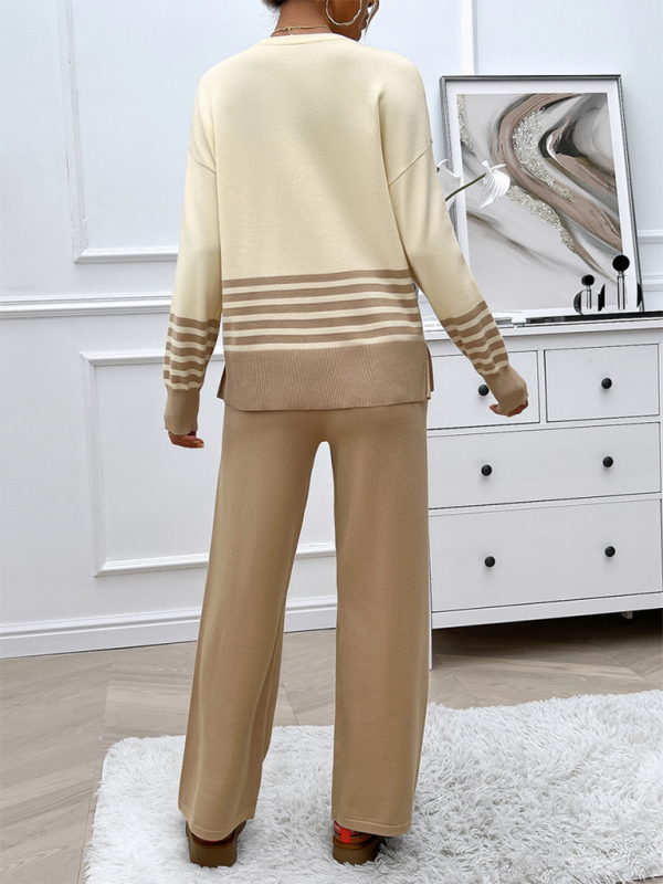 Casual Pants & Sweater Set in Knit Texture Pants Set | Chuzko.com