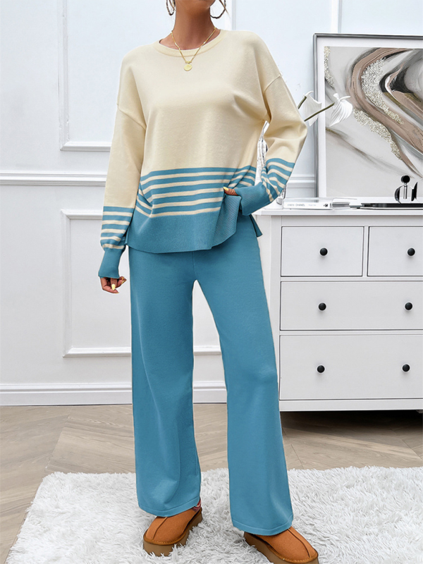 Casual Pants & Sweater Set in Knit Texture Pants Set | Chuzko.com