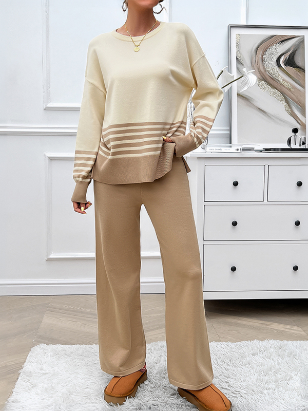 Casual Pants & Sweater Set in Knit Texture Pants Set | Chuzko.com