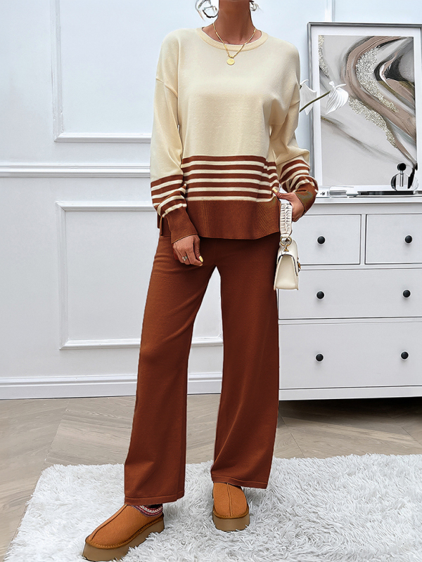 Casual Pants & Sweater Set in Knit Texture Pants Set | Chuzko.com