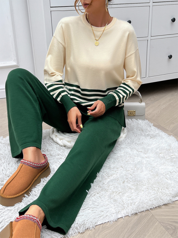 Casual Pants & Sweater Set in Knit Texture Pants Set | Chuzko.com