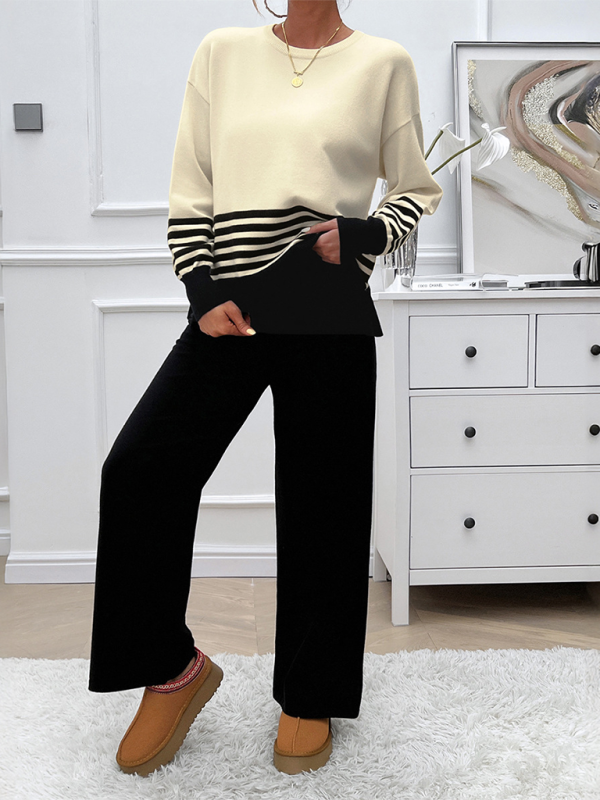 Casual Pants & Sweater Set in Knit Texture Pants Set | Chuzko.com