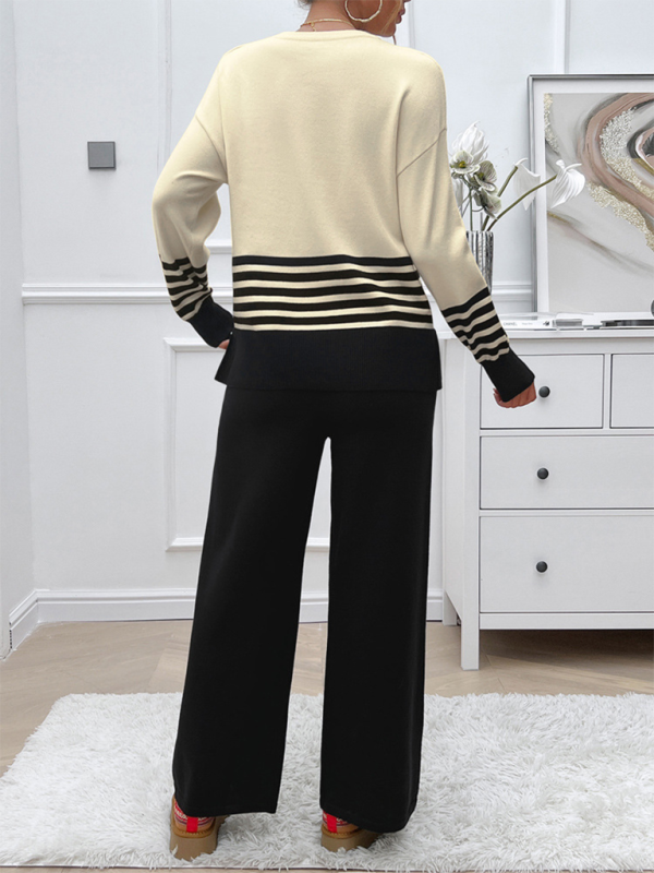 Casual Pants & Sweater Set in Knit Texture Pants Set | Chuzko.com