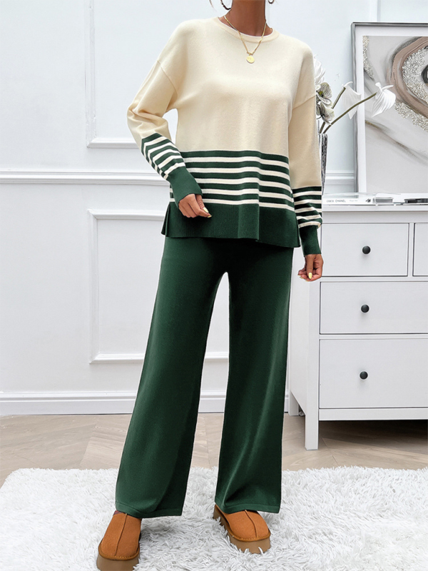 Casual Pants & Sweater Set in Knit Texture Pants Set | Chuzko.com