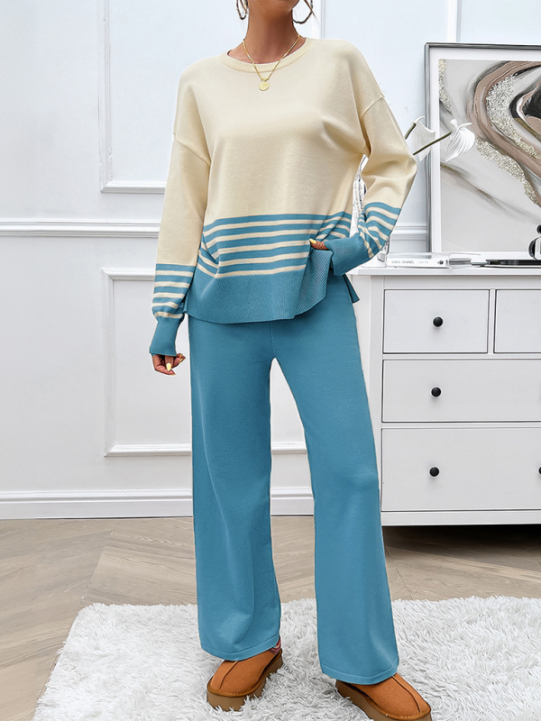 Casual Pants & Sweater Set in Knit Texture Pants Set | Chuzko.com