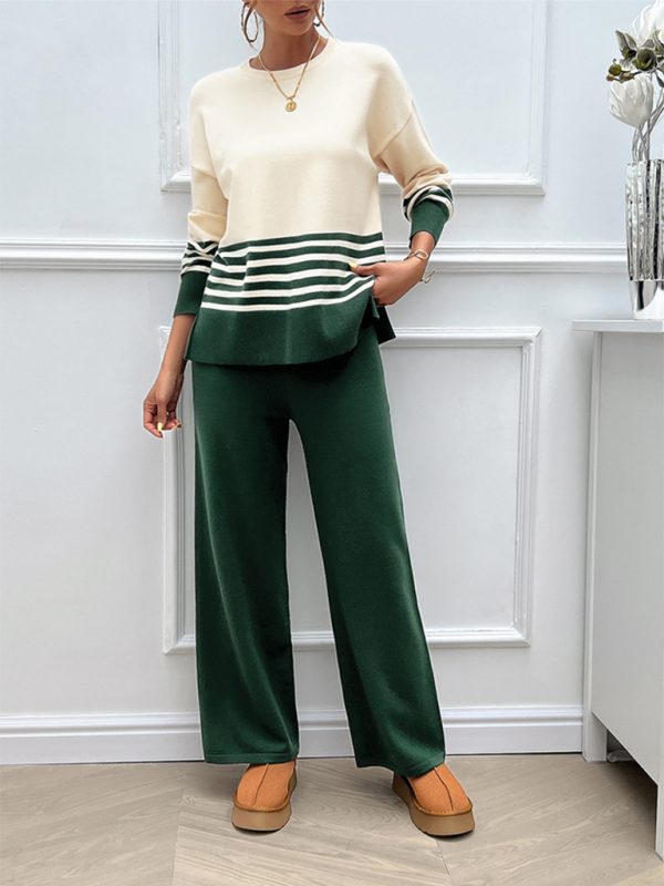 Casual Pants & Sweater Set in Knit Texture Pants Set | Chuzko.com