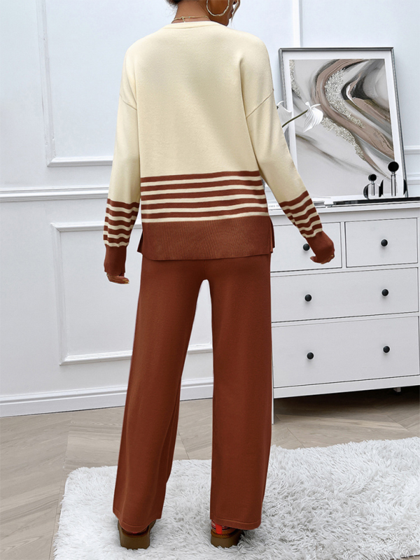 Casual Pants & Sweater Set in Knit Texture Pants Set | Chuzko.com