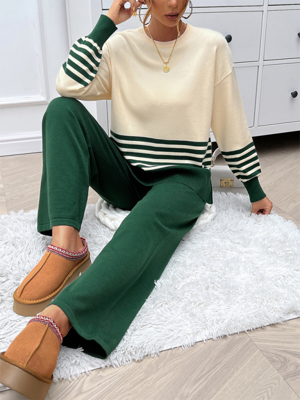 Casual Pants & Sweater Set in Knit Texture Pants Set | Chuzko.com