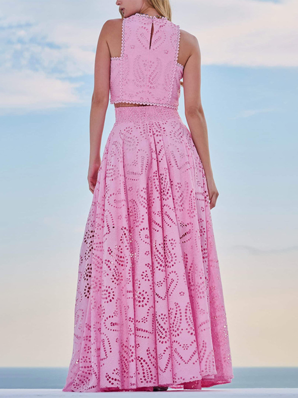 Elegant Eyelet Maxi Set Skirt & & Crop Top Elegant Sets | Chuzko.com