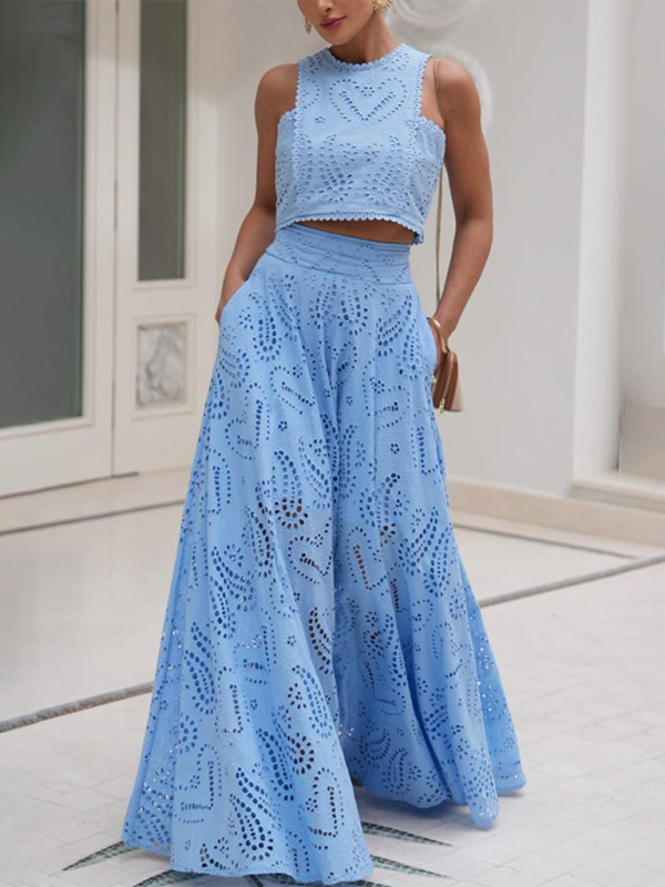 Elegant Eyelet Maxi Set Skirt & & Crop Top Elegant Sets | Chuzko.com