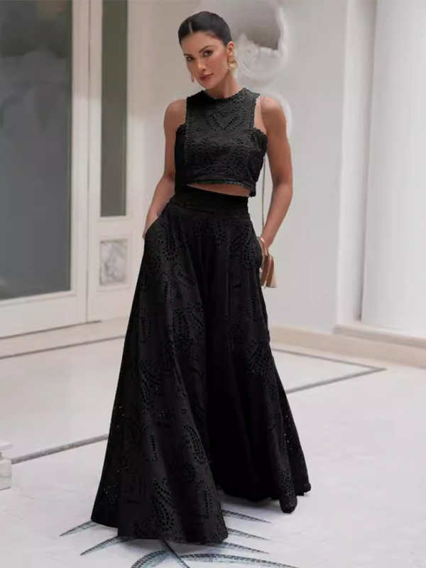 Elegant Eyelet Maxi Set Skirt & & Crop Top Elegant Sets | Chuzko.com