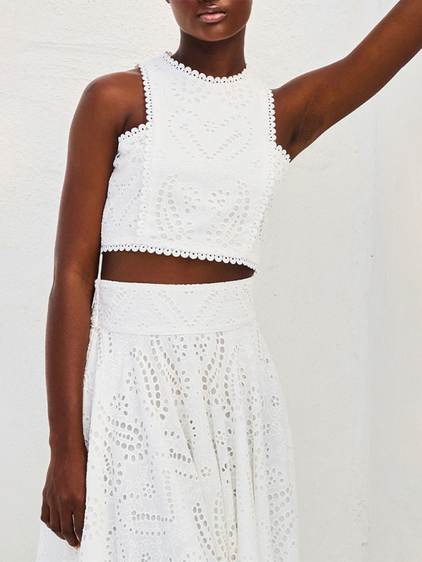 Elegant Eyelet Maxi Set Skirt & & Crop Top Elegant Sets | Chuzko.com