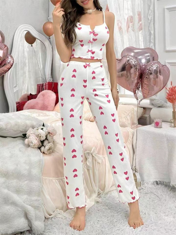 Cherry Print Pajamas Cami top &amp; Pants in Contrast Mesh Pajamas | Chuzko.com