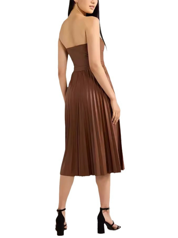 Elegant Pleated Strapless Dress in Faux Leather Party Dresses | Chuzko.com