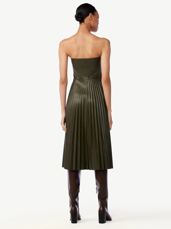 Elegant Pleated Strapless Dress in Faux Leather Party Dresses | Chuzko.com