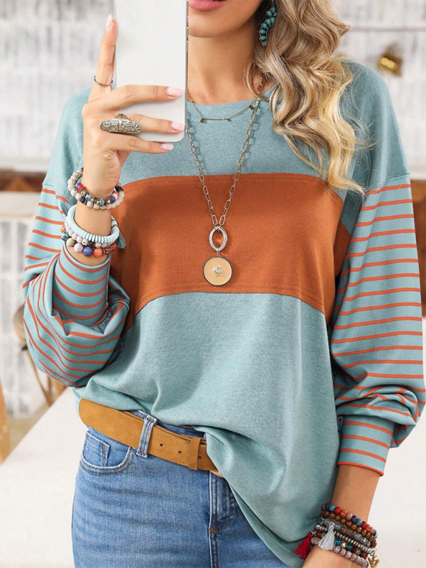 Lantern Sleeve Striped Pullover Relaxed Tee T-Shirts | Chuzko.com