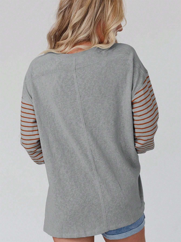 Lantern Sleeve Striped Pullover Relaxed Tee T-Shirts | Chuzko.com